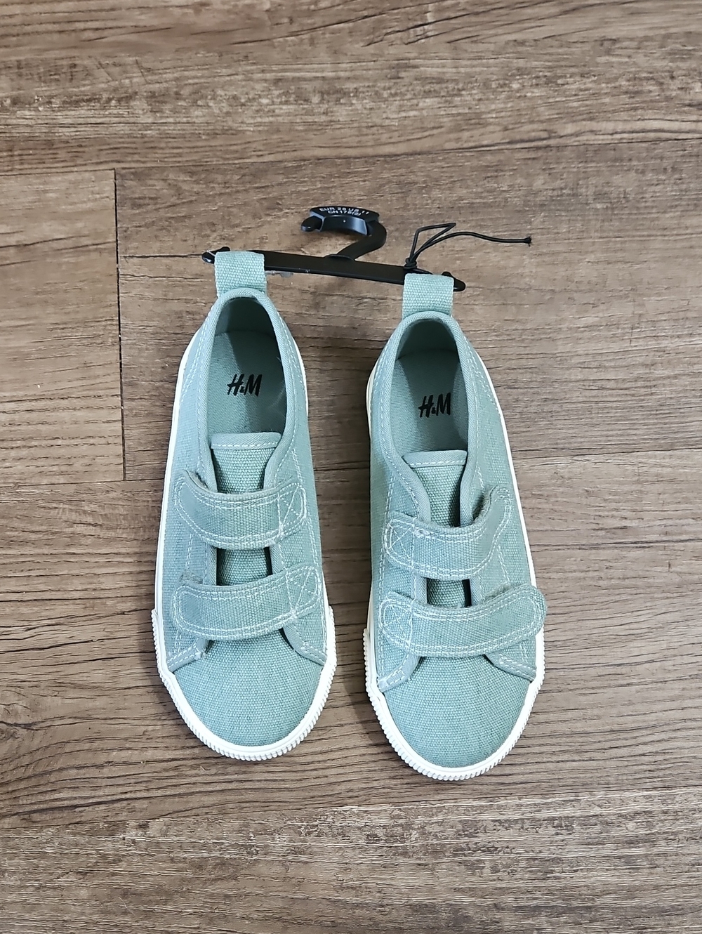 H&M, Dusty Green, Hook & Loop, Canvas Sneakers, Low-top, Size 11, Unisex